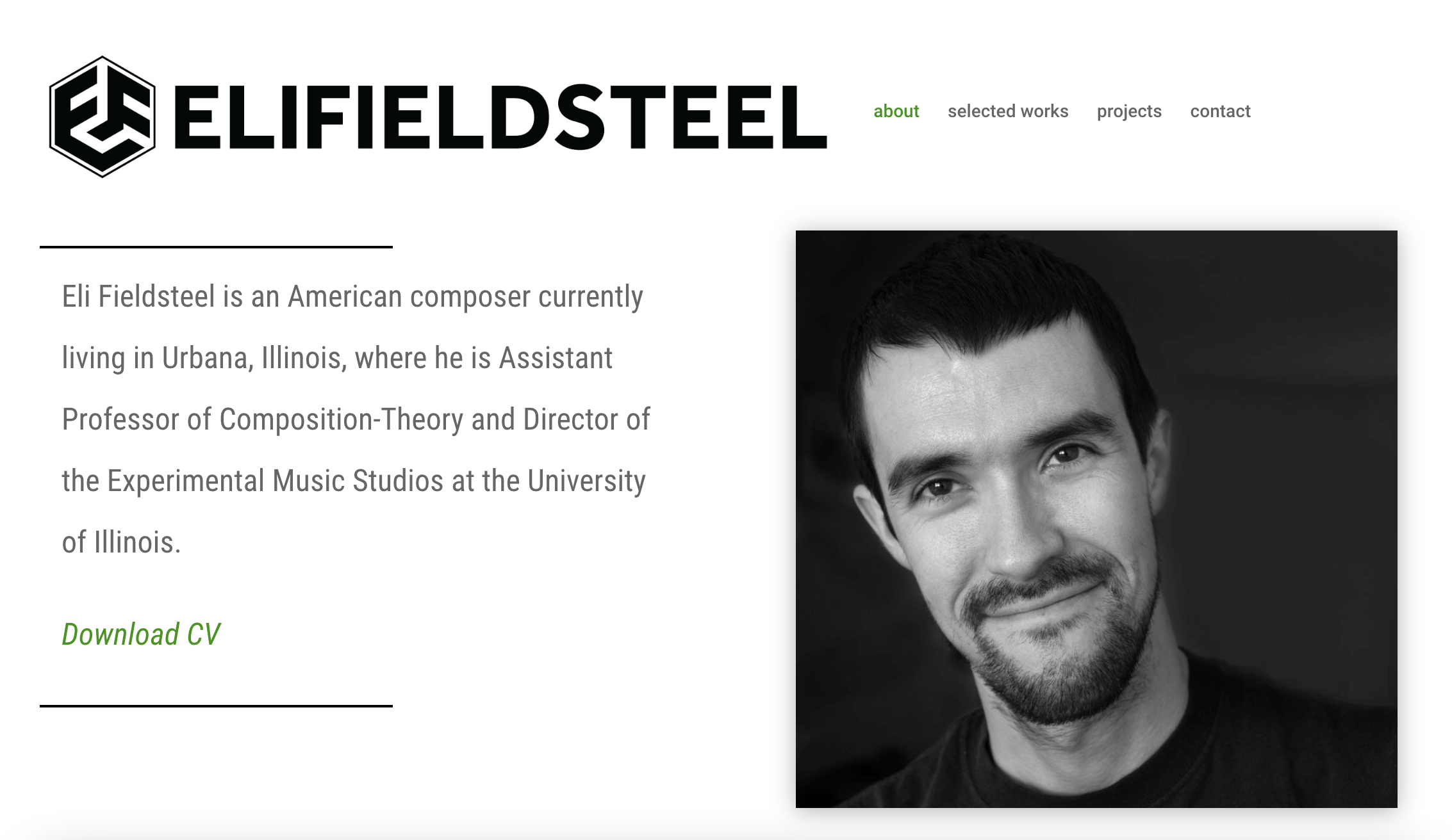 Image of Eli Fieldsteel website front page